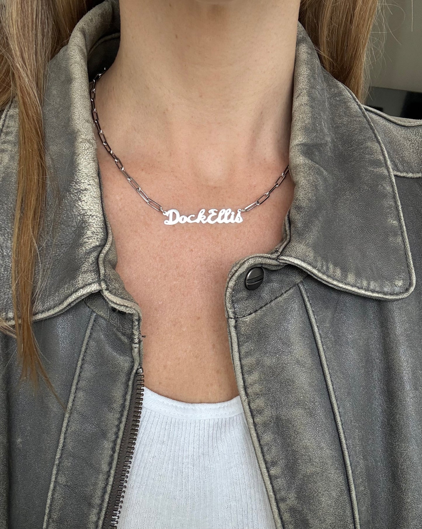 DOCK ELLIS NAMEPLATE NECKLACE ON PAPERCLIP CHAIN